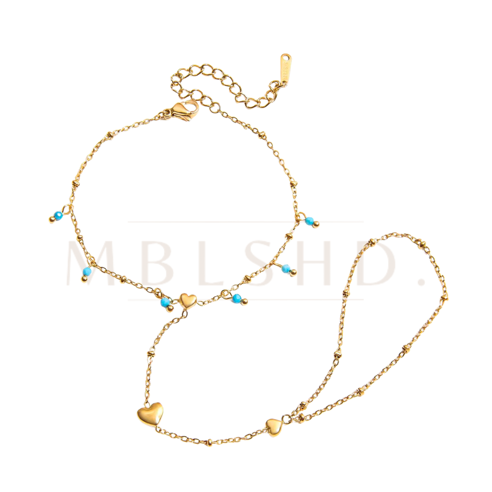 Double Heart Turquoise Handchain