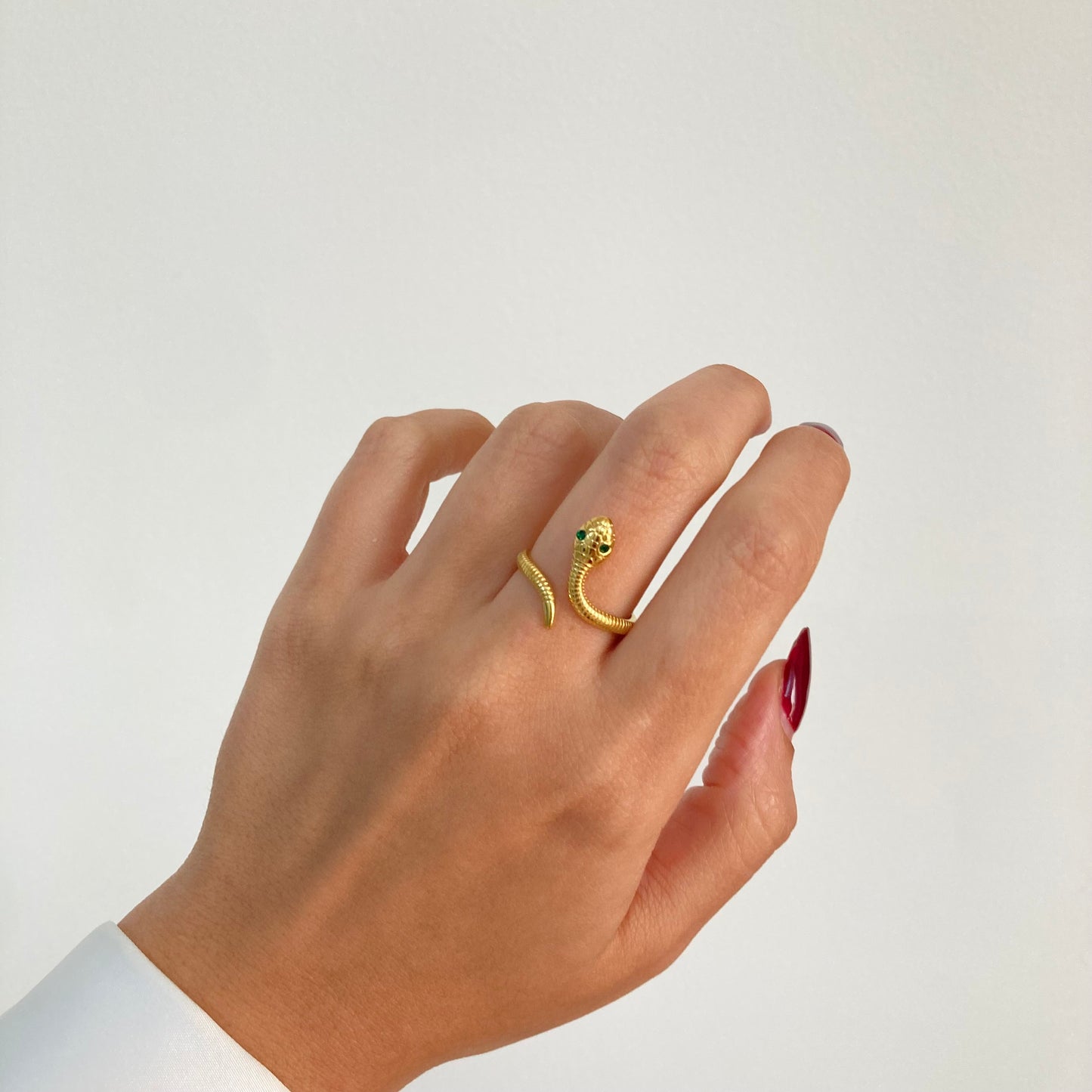 Green Eyed Snake open Ring