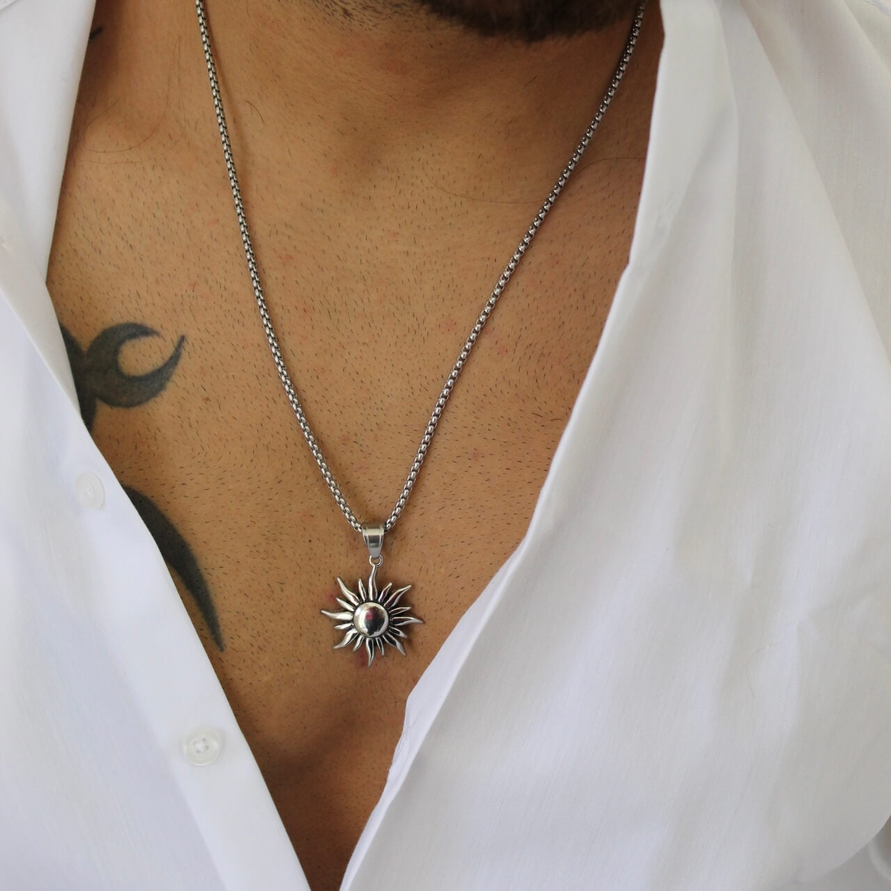 Sun Silver Pendant Necklace - Men