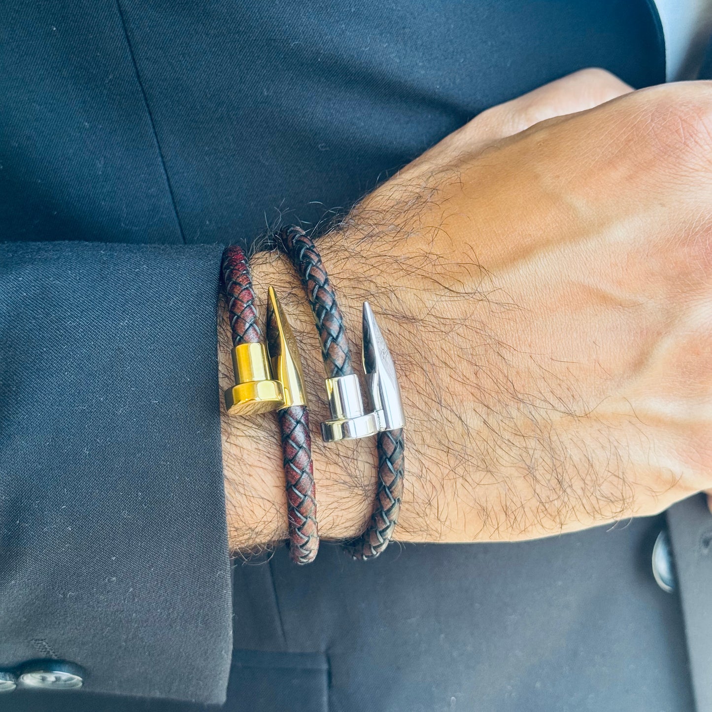 Snake Nail Leather Bracelet - Men