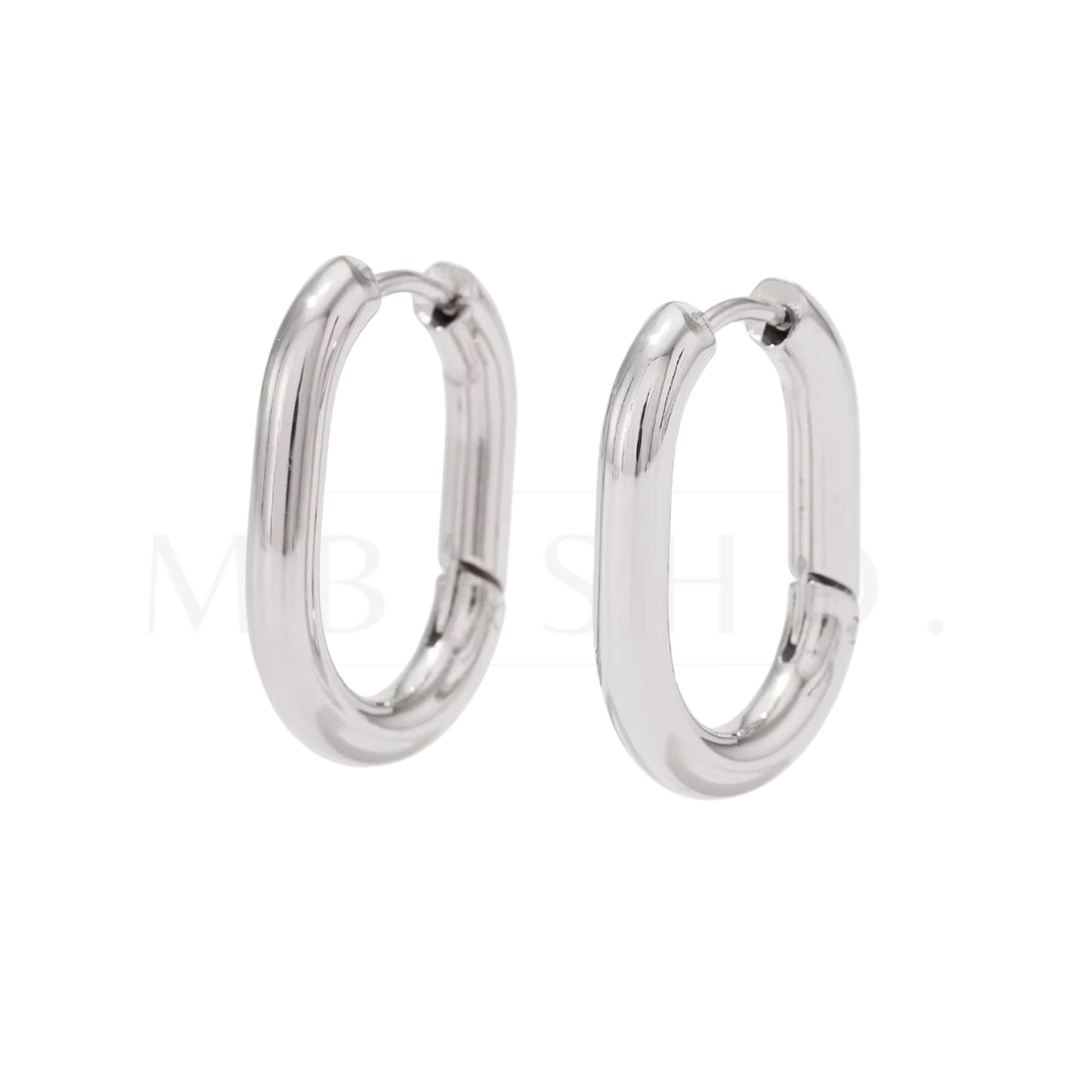 Oval Hoop Earrings-Silver-