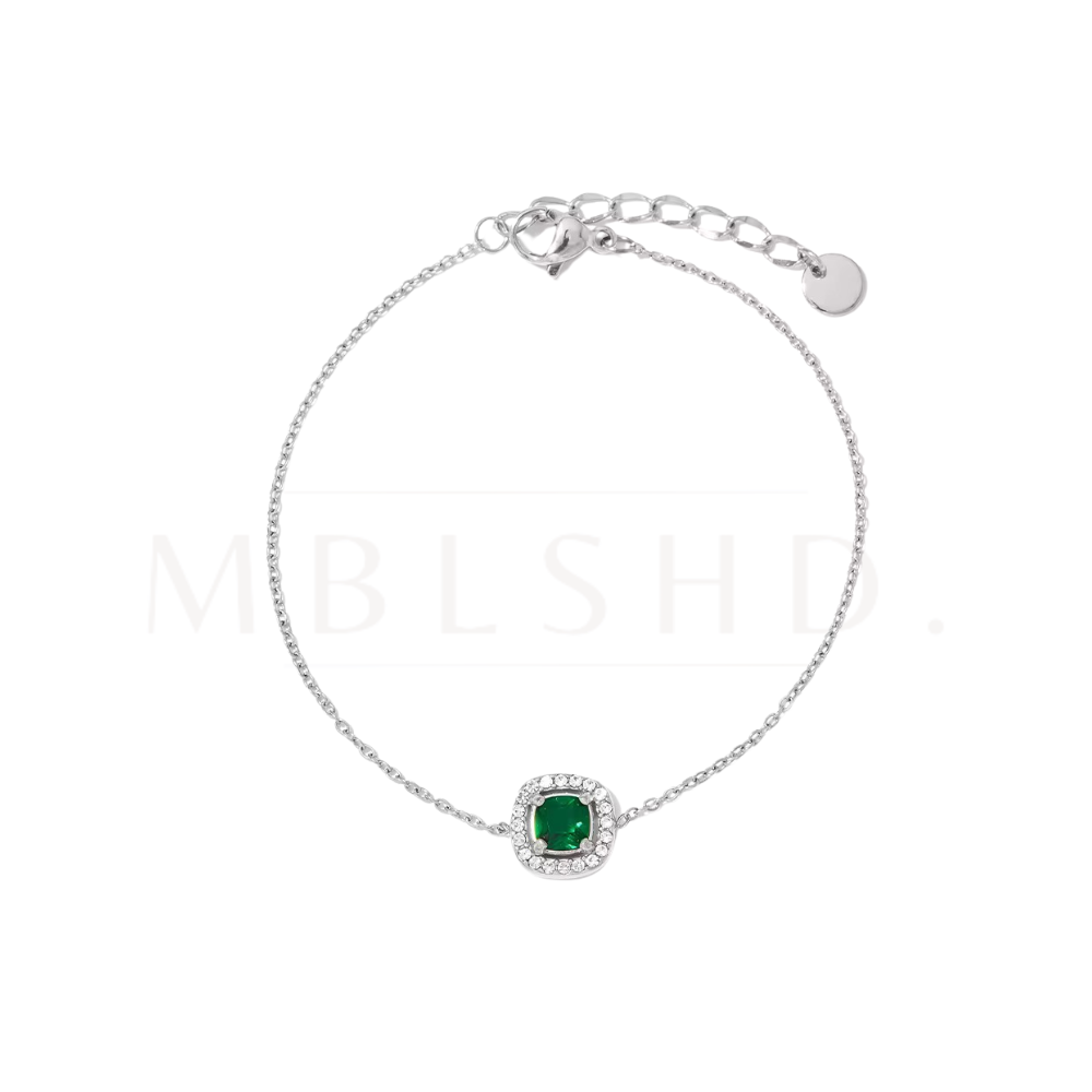 Green Square Zircon Bracelet Silver