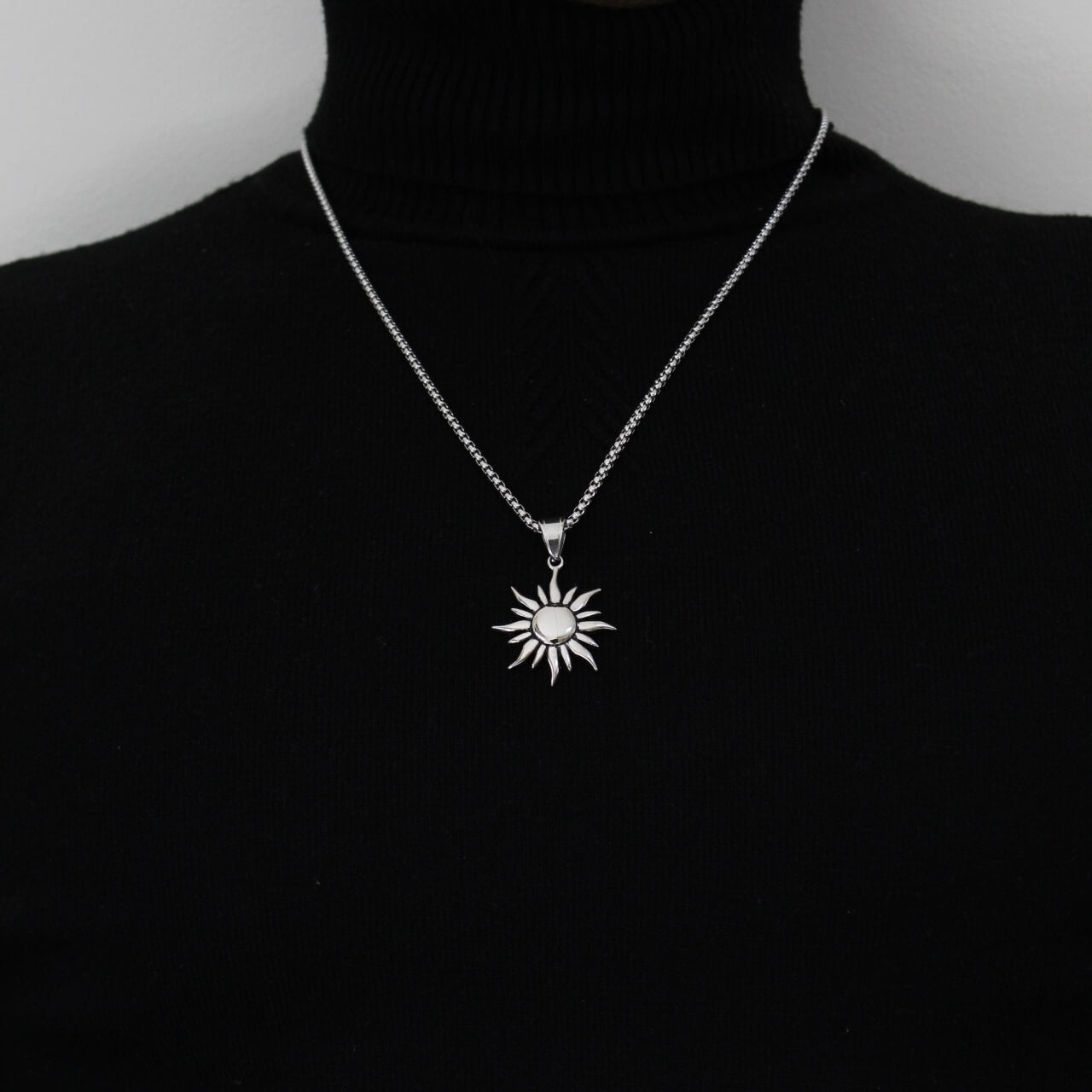 Sun Silver Pendant Necklace - Men
