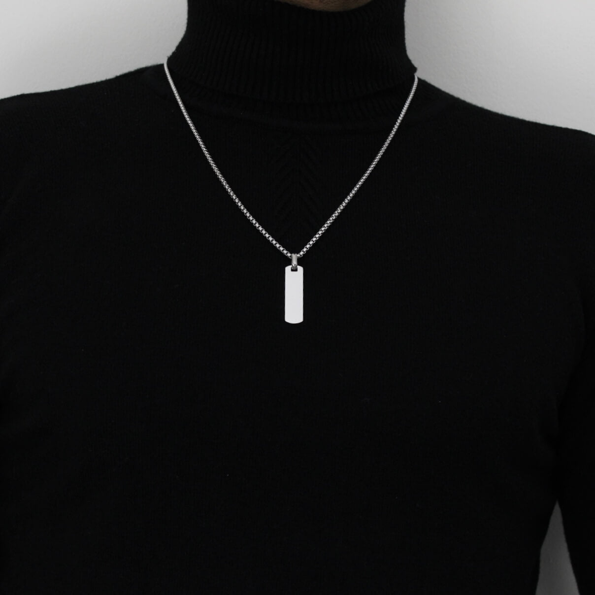 Long Rectangle Silver Necklace - Men