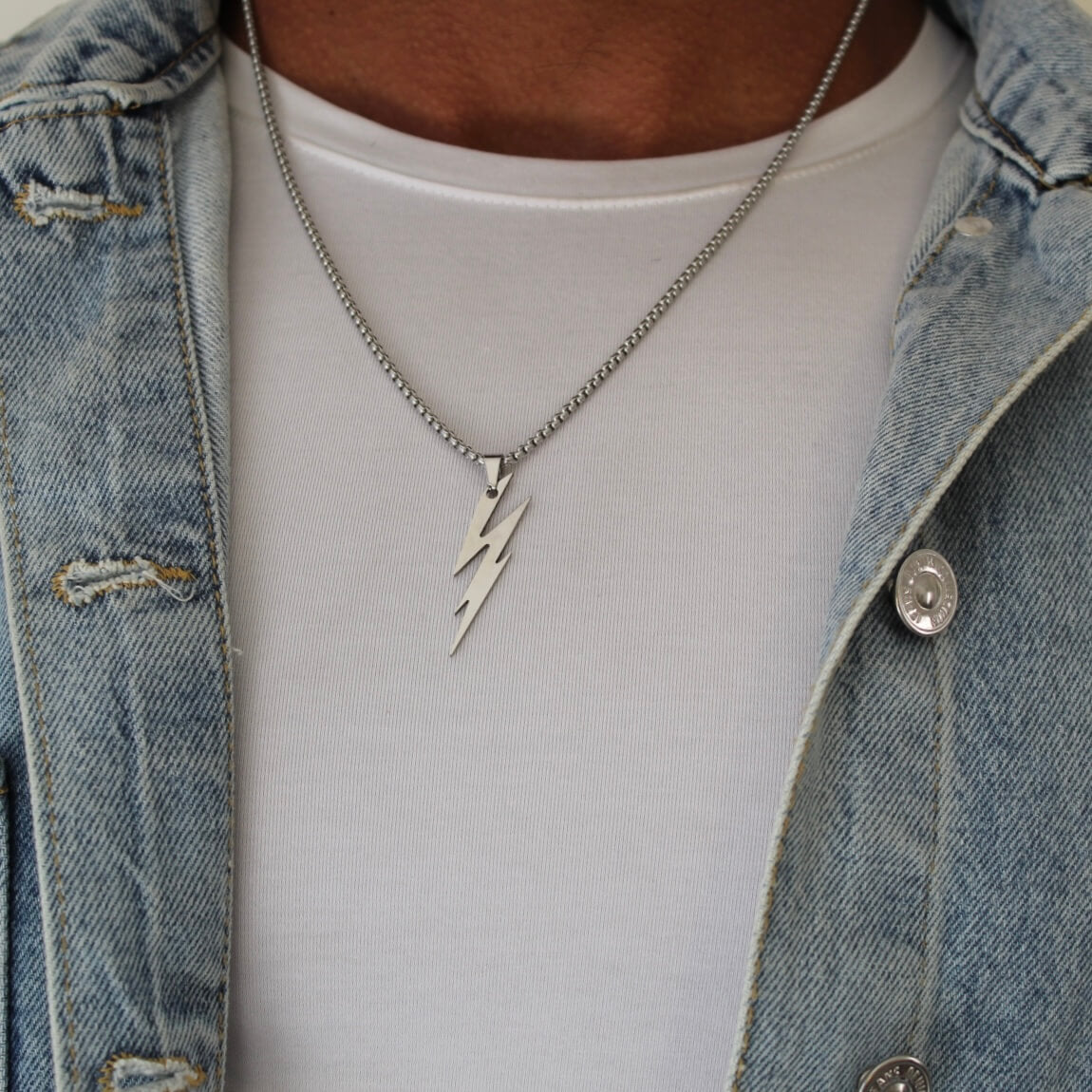 Lightning Bolt Silver Pendant Necklace - Men
