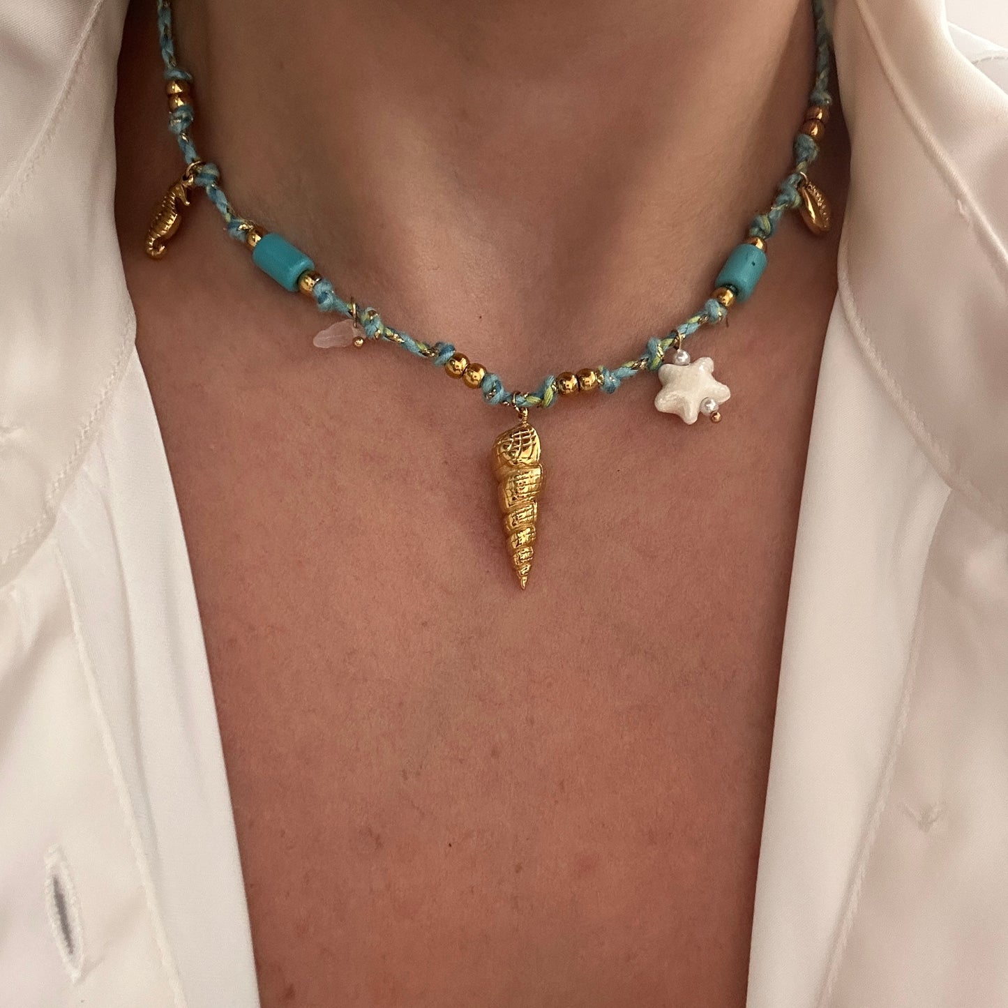 Blue Ocean Charms Rope Necklace