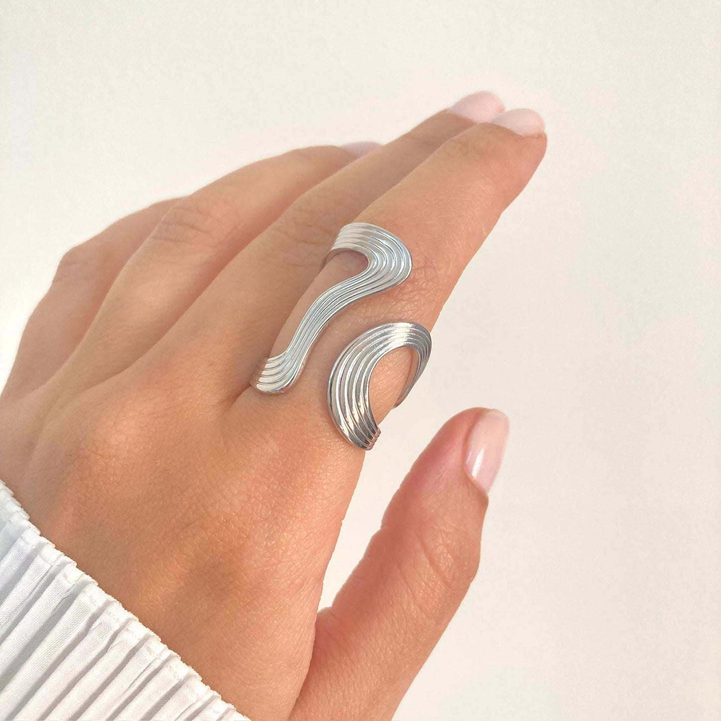 Irregular Ribbed Silver Ring