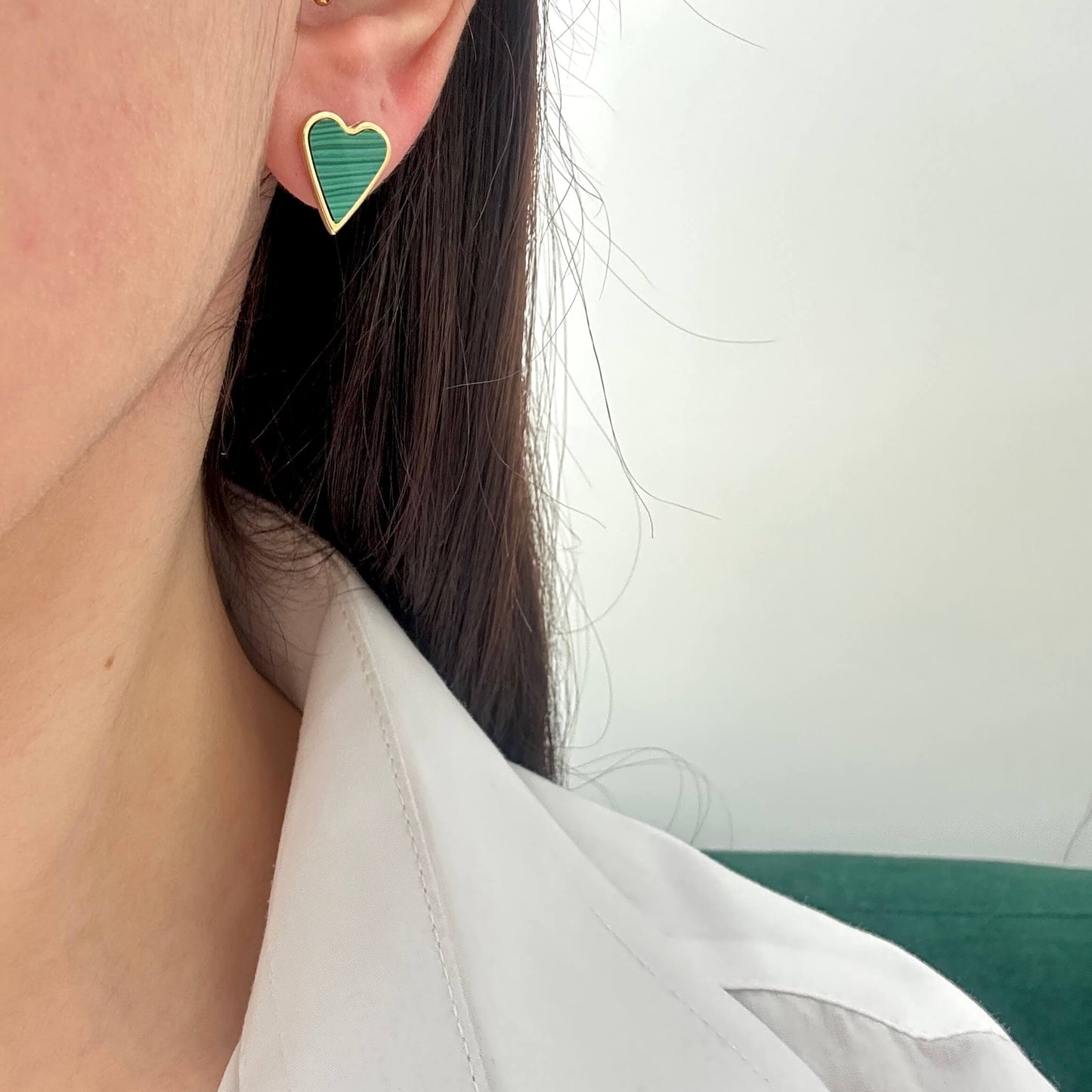 Green Heart Stud Earrings