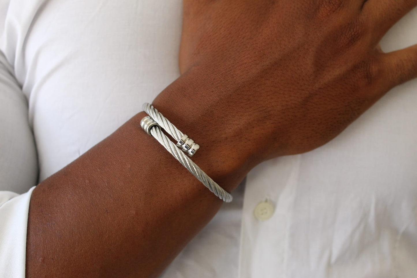 Twisted Silver Bangle - Men