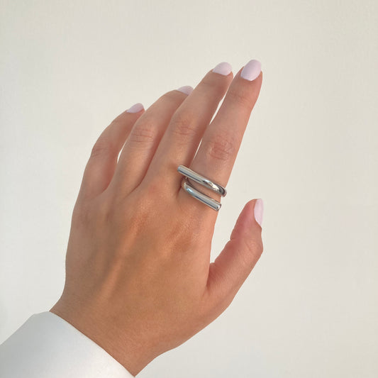 Double Layered Open Ring Silver