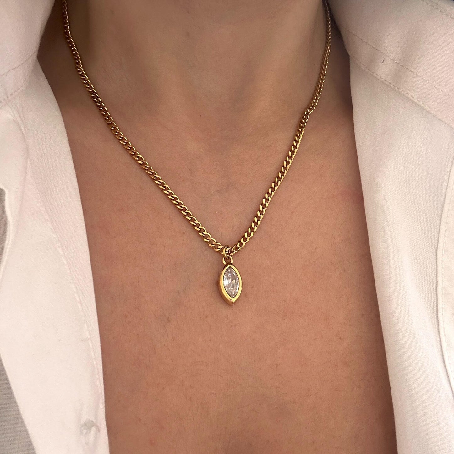 White Oval Chain Necklace