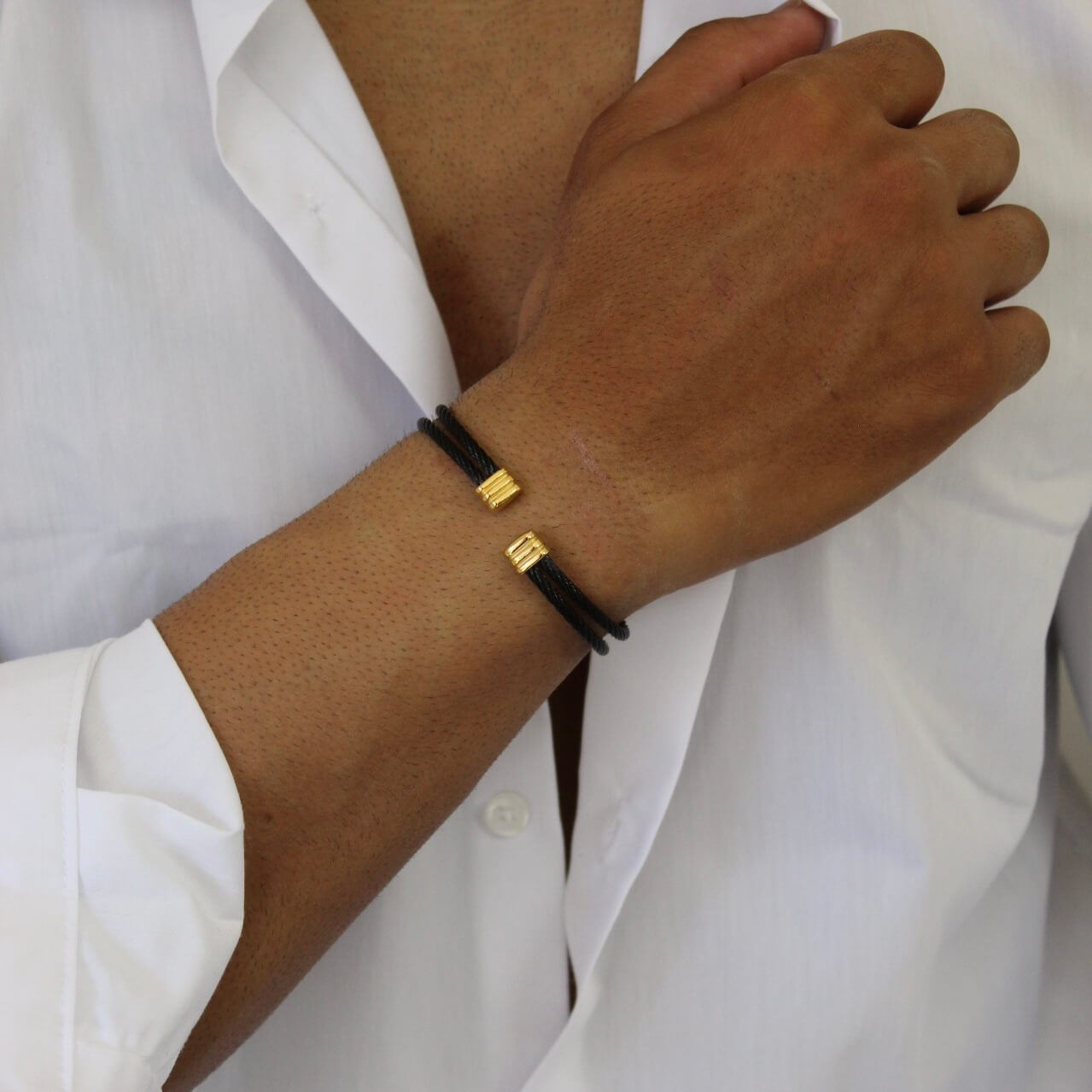 Gold On Black Bangle - Men