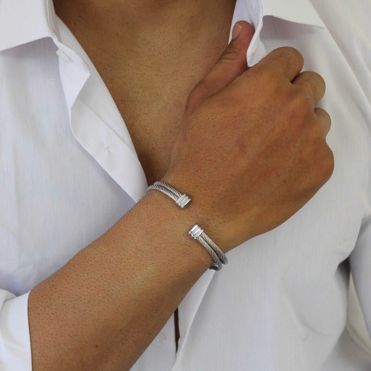 Silver On Silver Bangle - Men