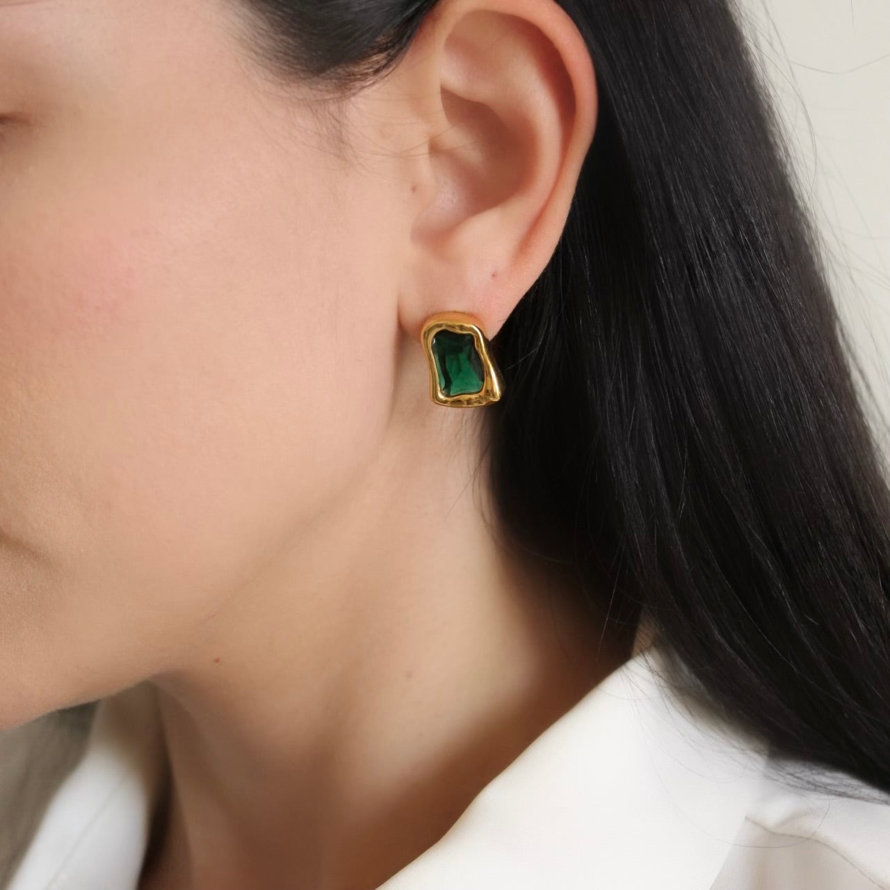 Green Statement Stud Earrings