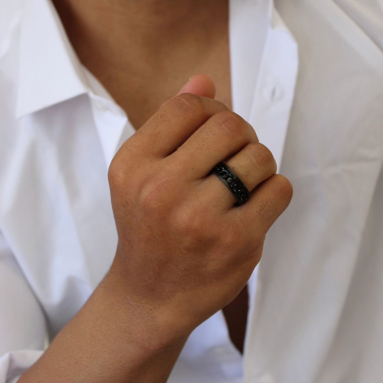 Chain Band Ring Black- Men