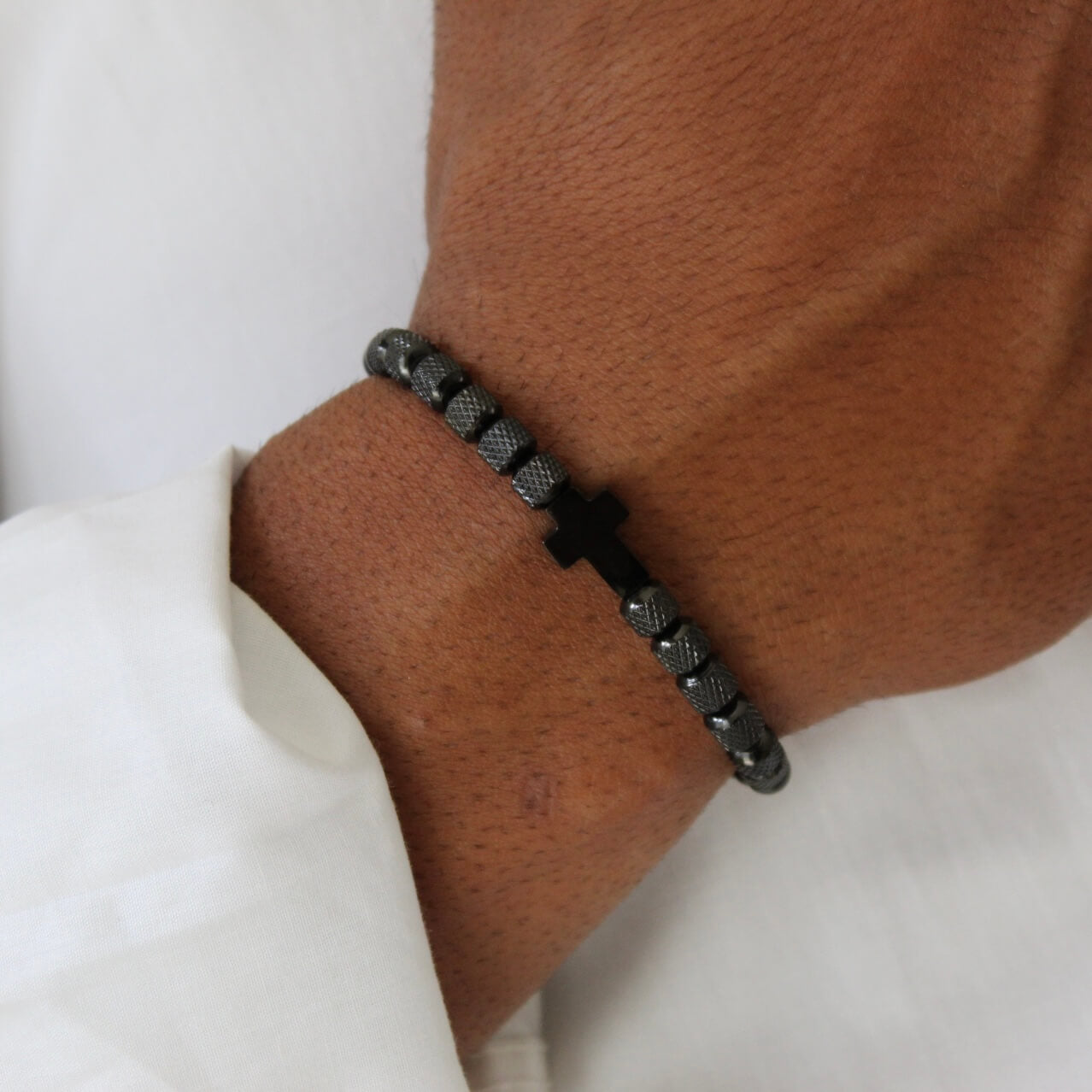 Cross Black Adjustable Bracelet- Men