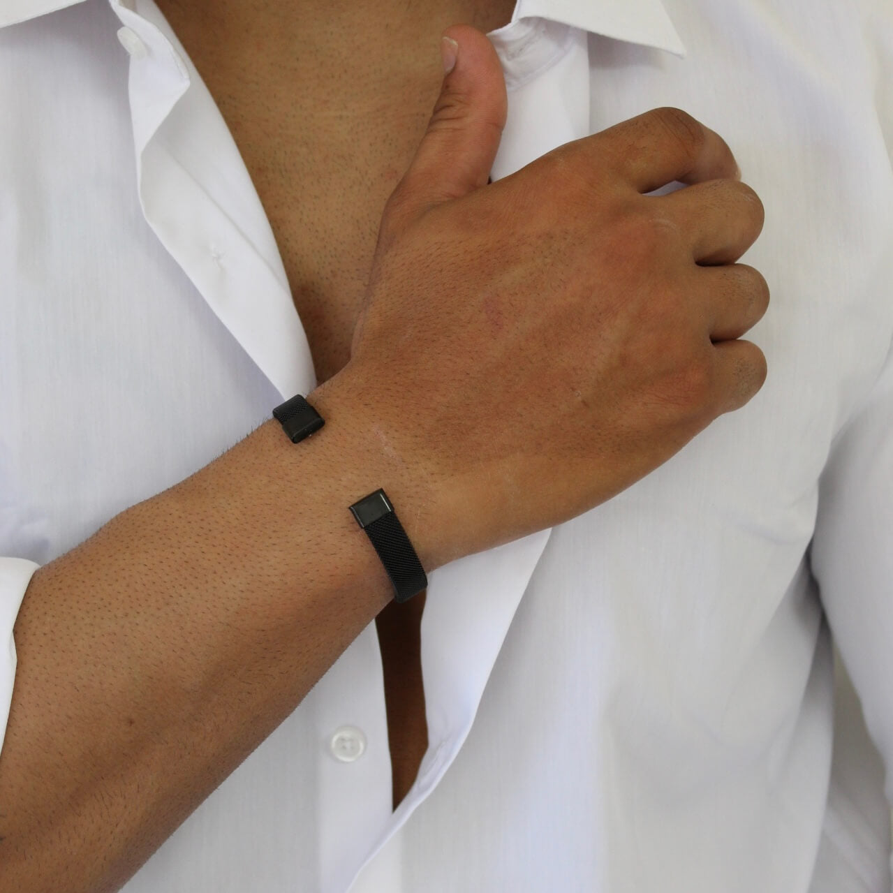 Band Ribbed Black Bangle - Men