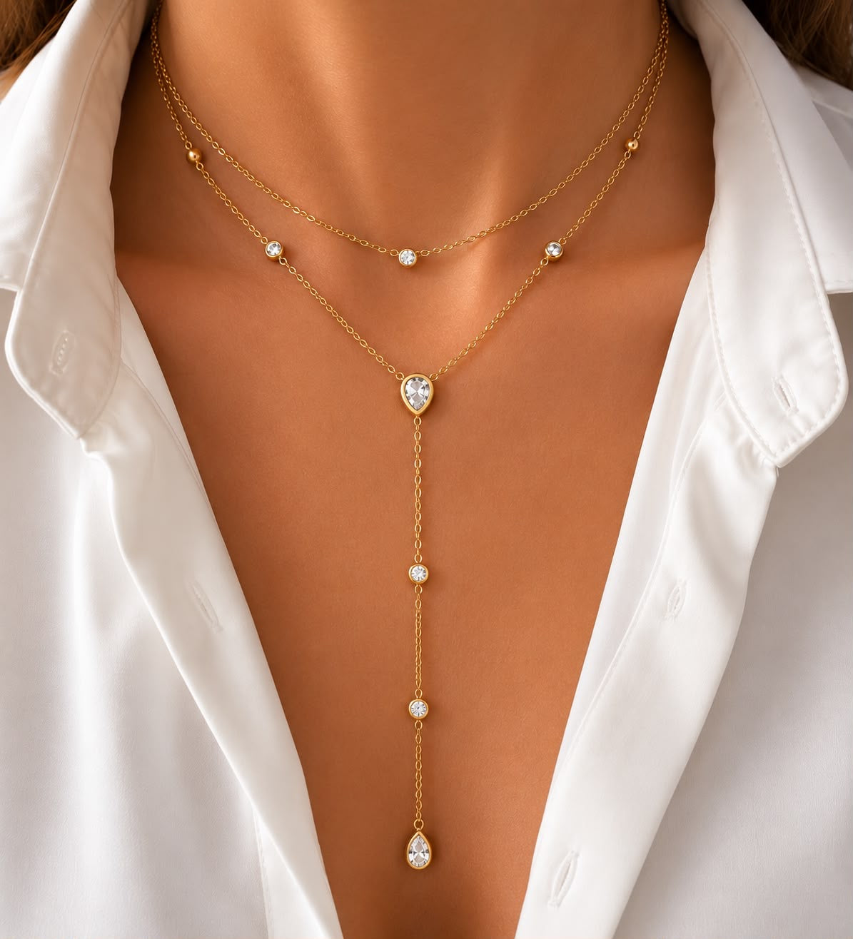 Moonbeam Layered Y Necklace
