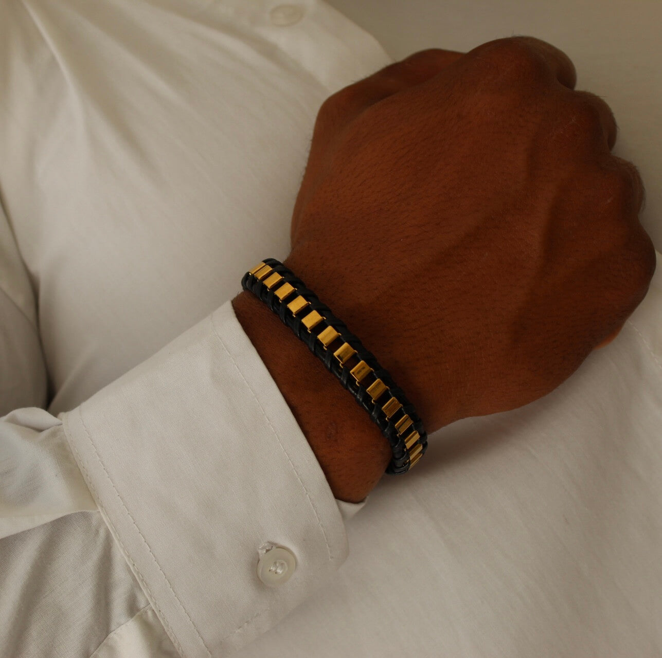Braided Gold Leather Bracelet- Men