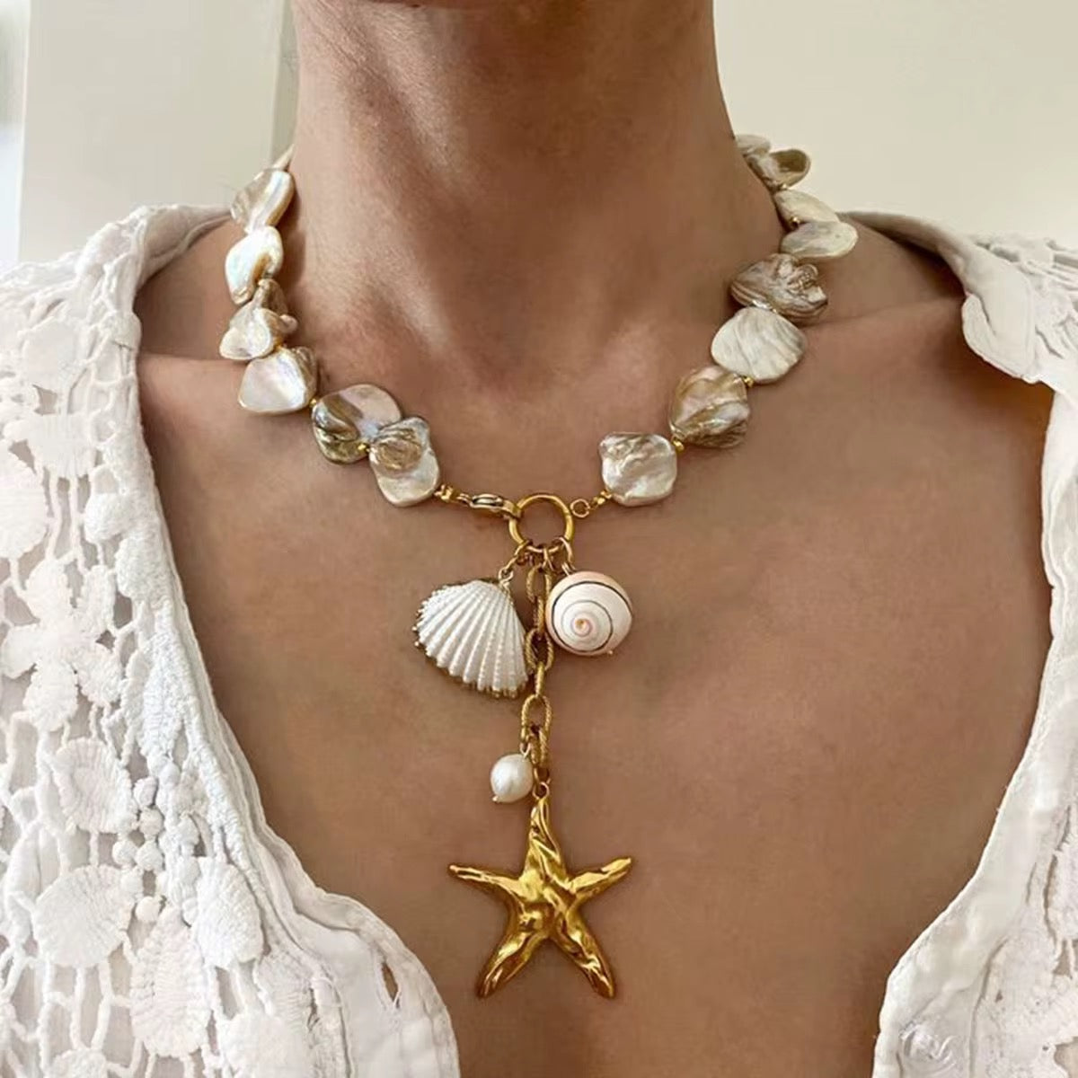Water Pearls Charms Necklace
