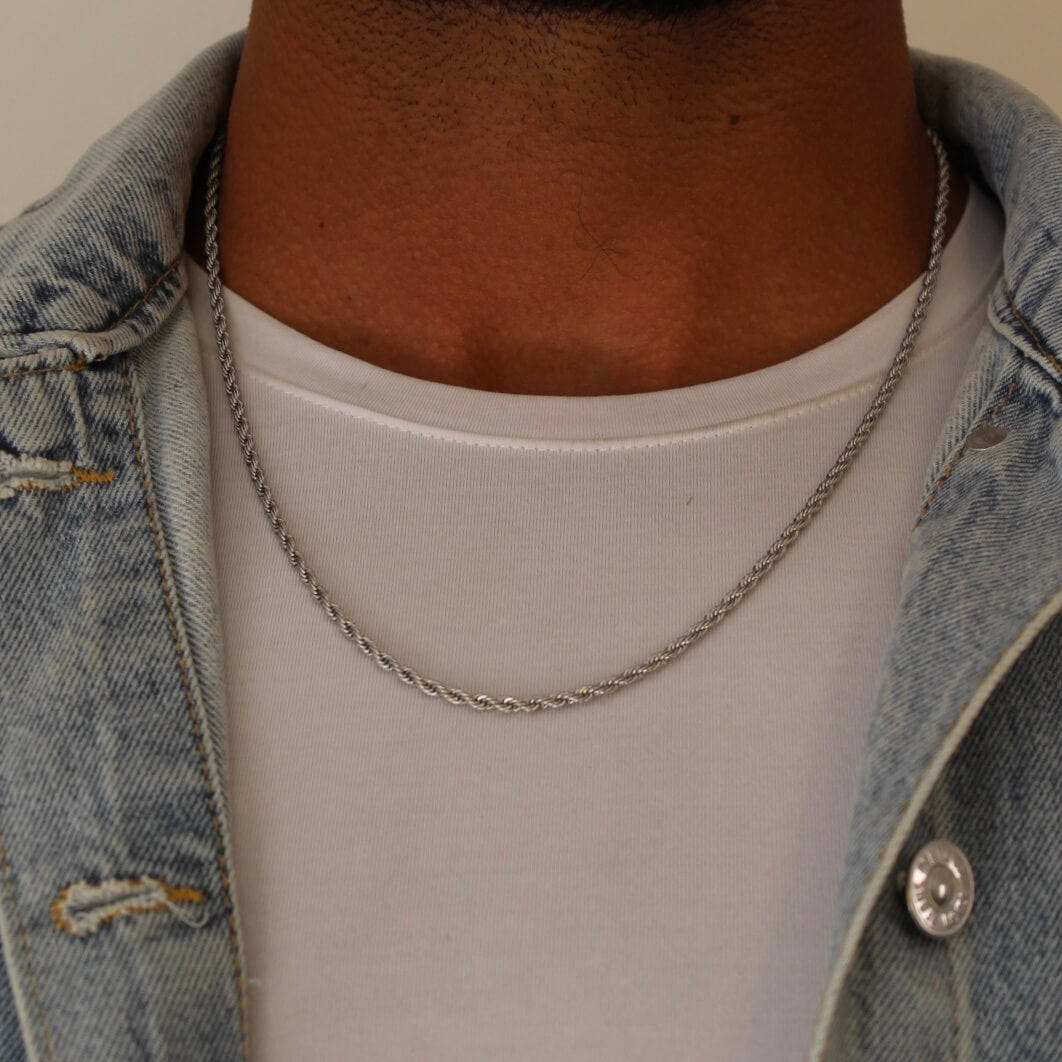 Thin Twist Silver Necklace - Men