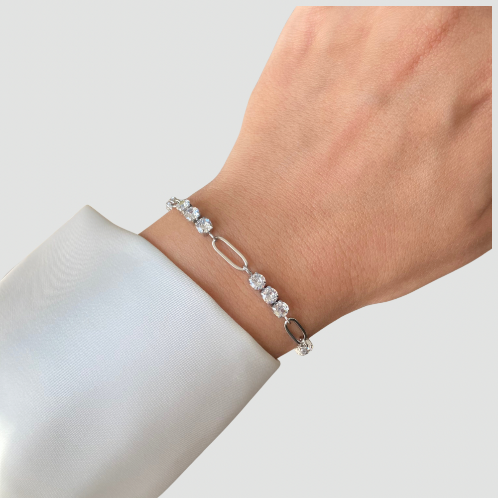 Silver Paperclip & Tennis Bracelet