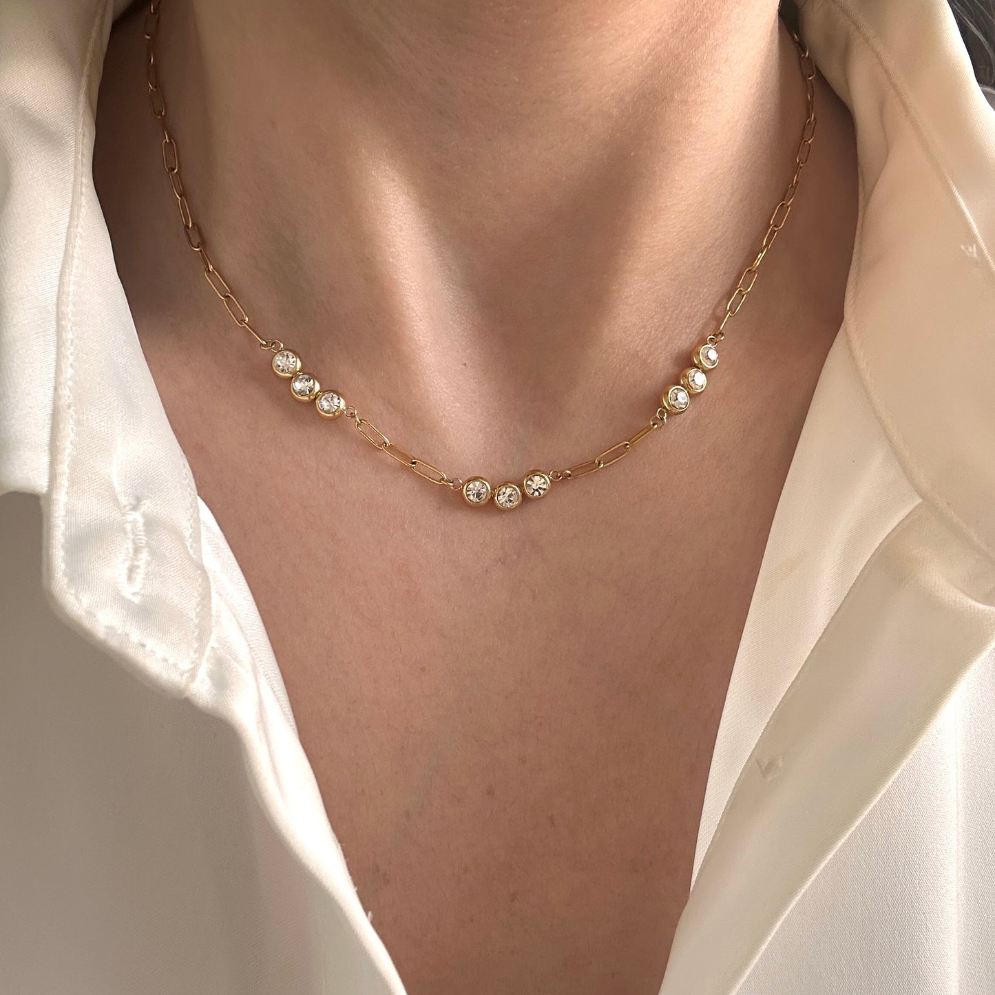 Zircon Paperclip Chain Necklace