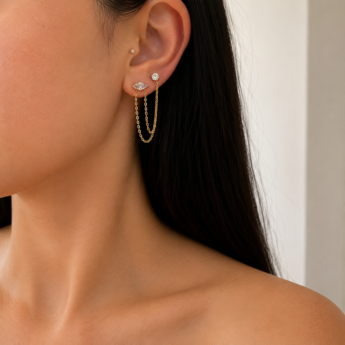 Double Piercing Zircon Earring
