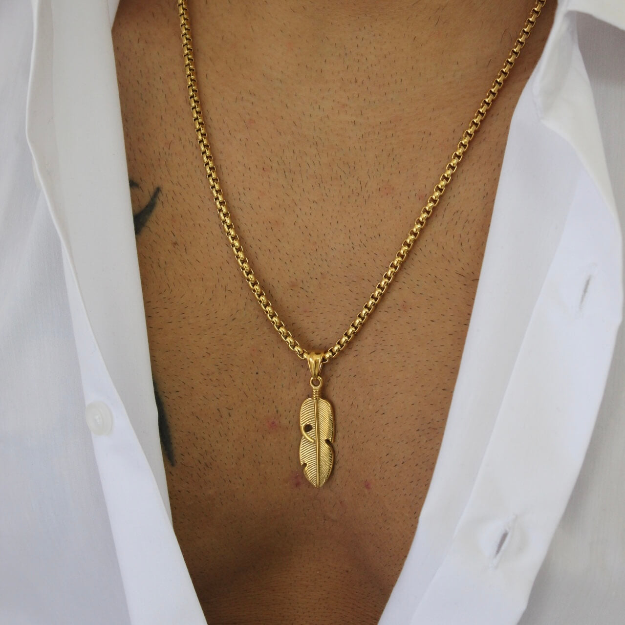 Feather Gold Pendant Necklace - Men