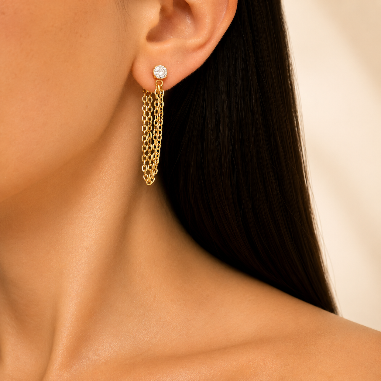 Zircon Chain Tassel Earrings