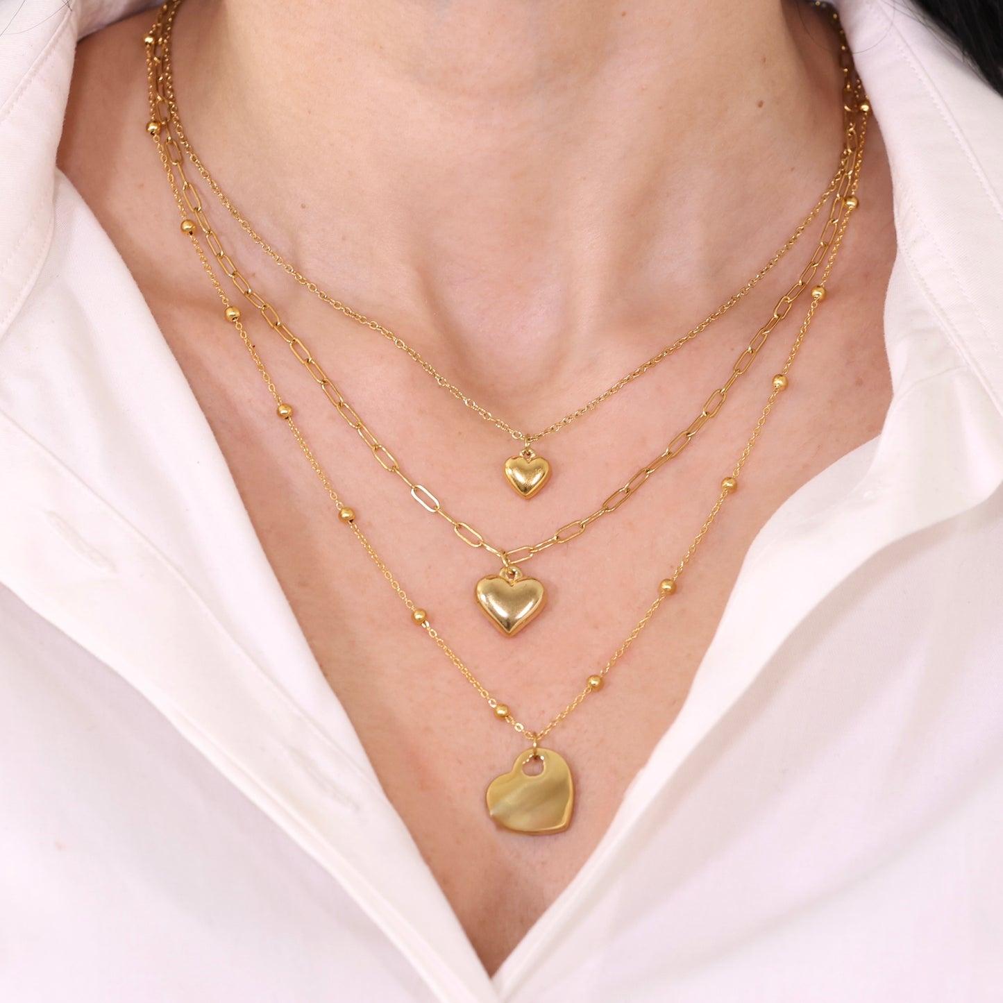 Triple Heart Layer Necklace