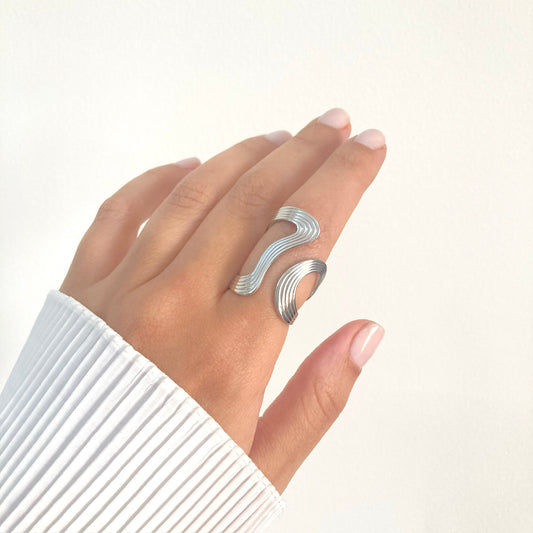 Irregular Ribbed Silver Ring