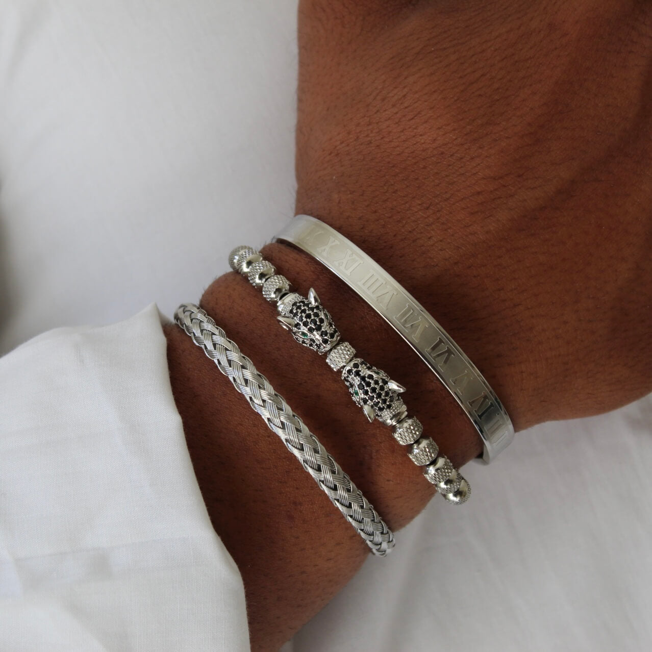 Leopard Set Silver Bracelets- Men