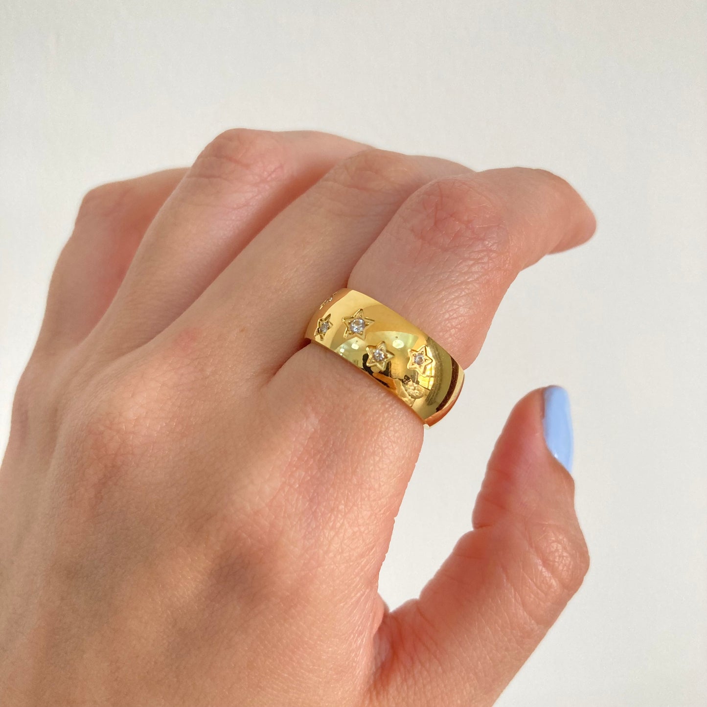 Wide Band Zircon Stars Ring