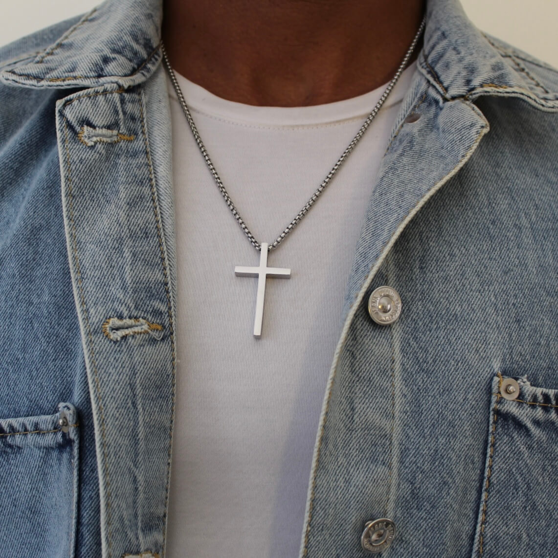 Silver Cross Pendant Necklace - Men