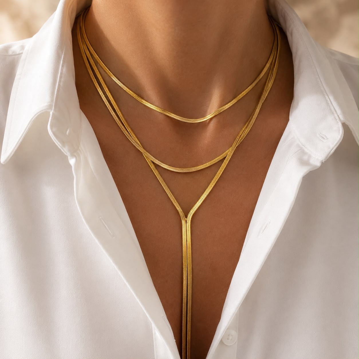 Double Layer Herringbone Y Necklace