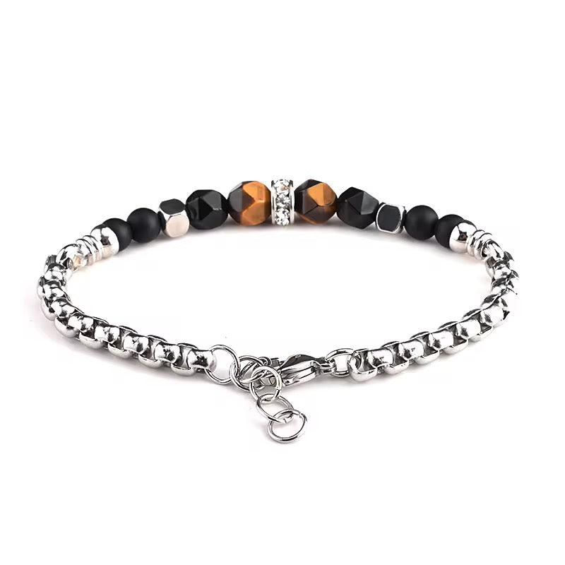Adjustable Brown & Black Beads - Silver - Men