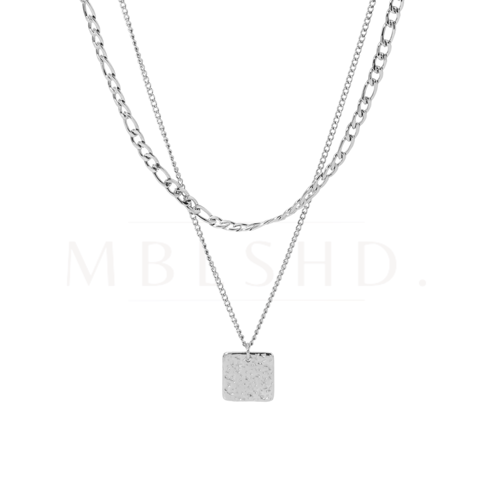 Square Pendant Layered Necklace Silver