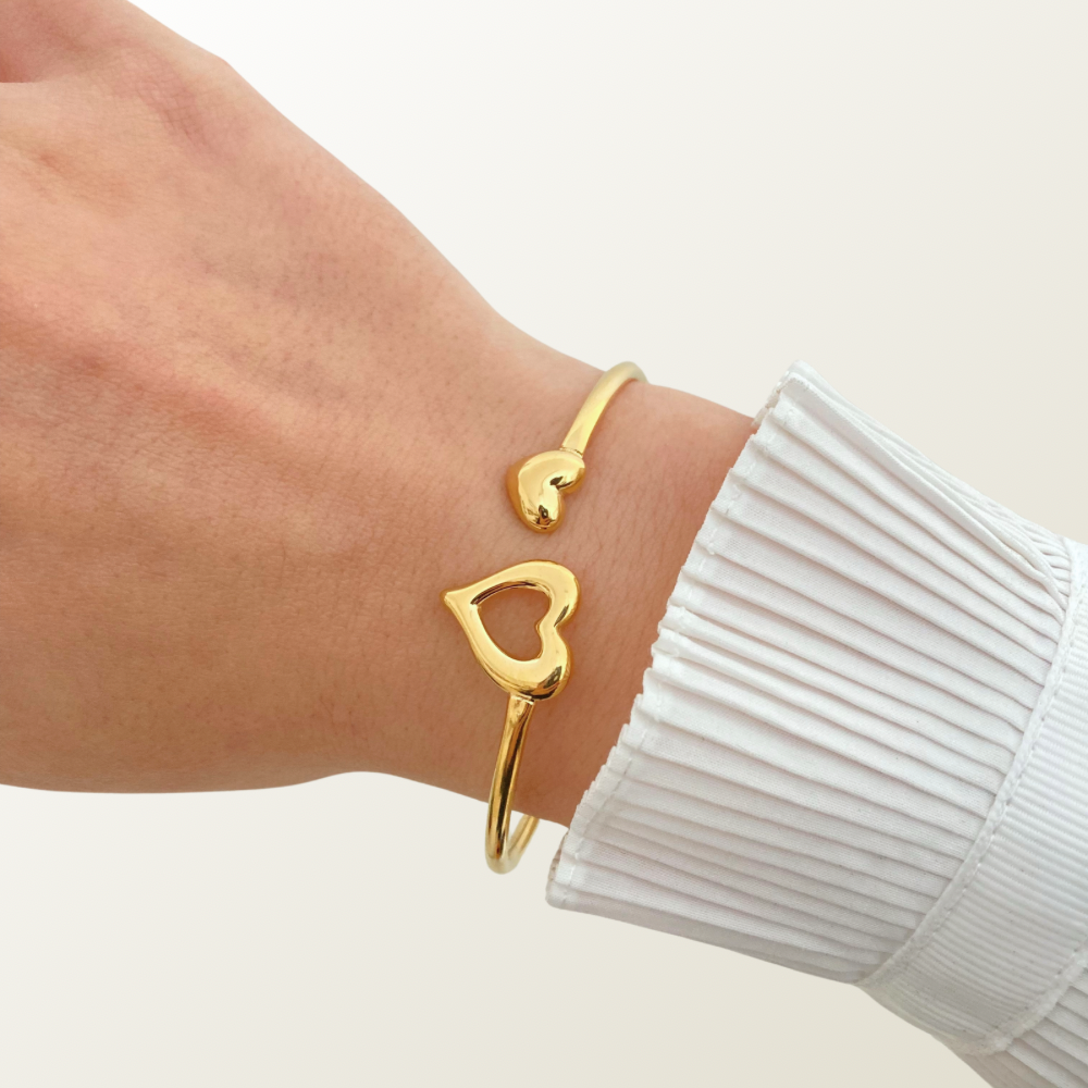 Double Heart Open Bangle