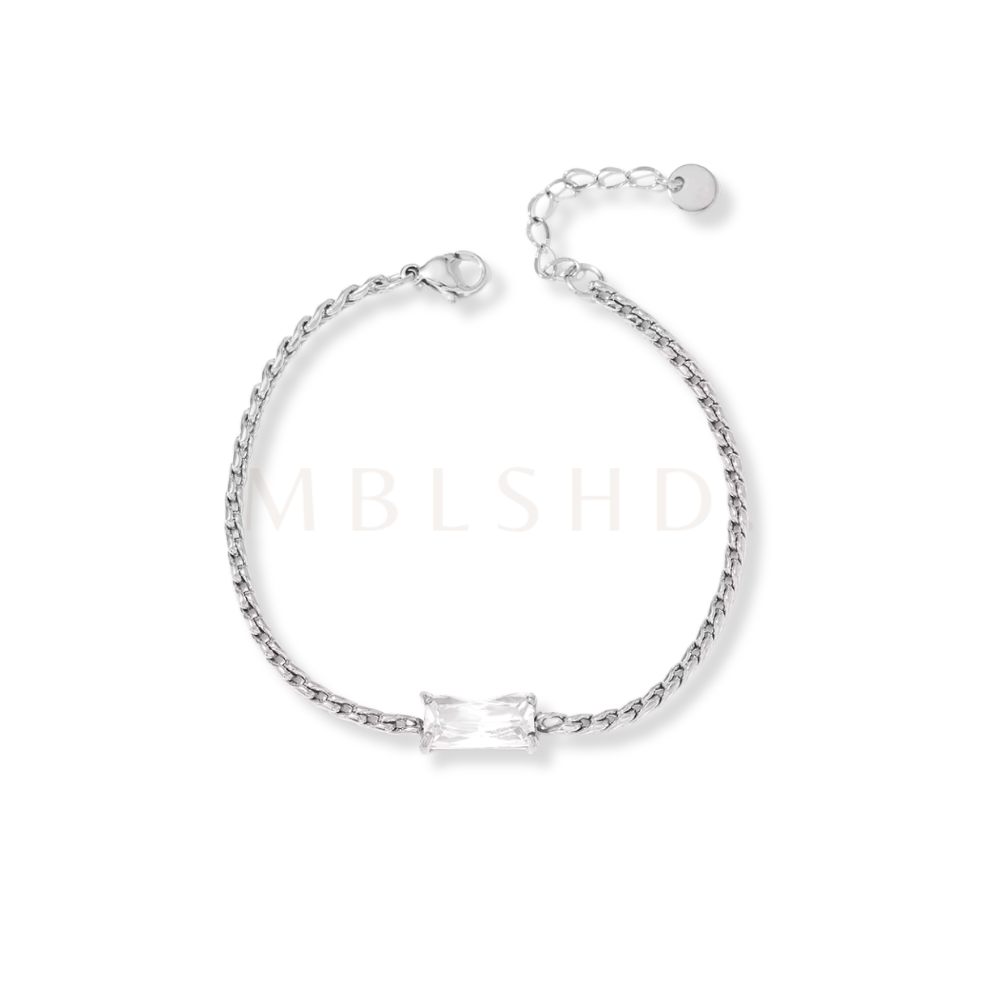 White Stone & Chain Bracelet Silver