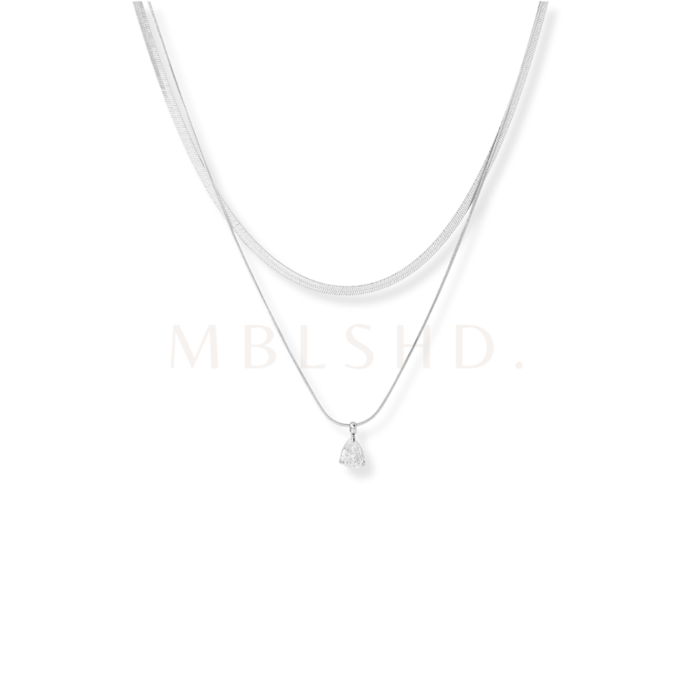 Dainty Drop Layered Necklace Silver