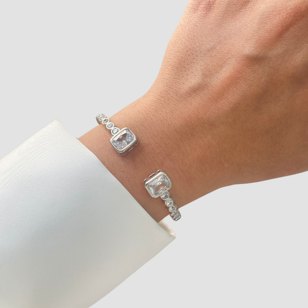 Double Zircon Silver Bangle