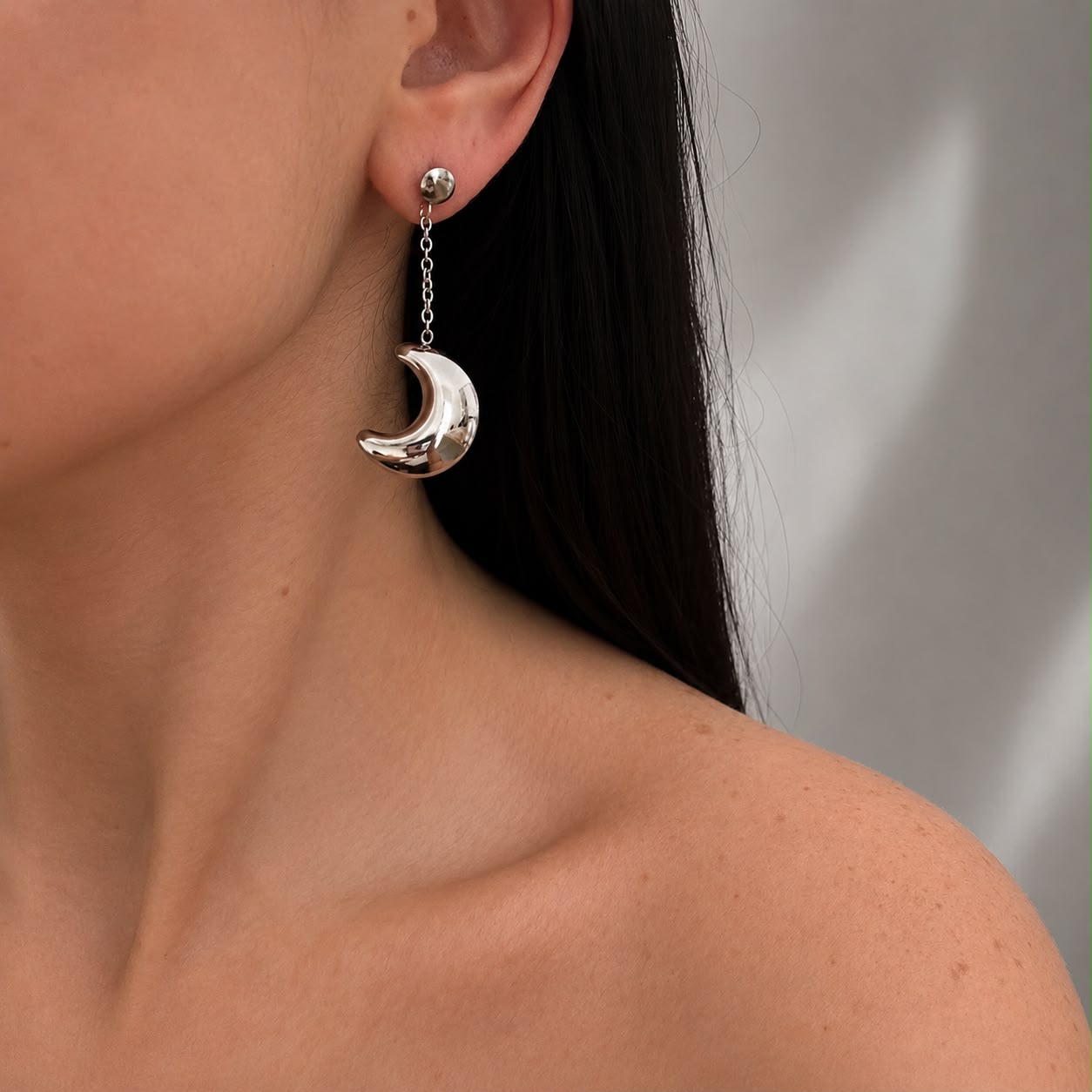 Silver Luna Drop Earrings