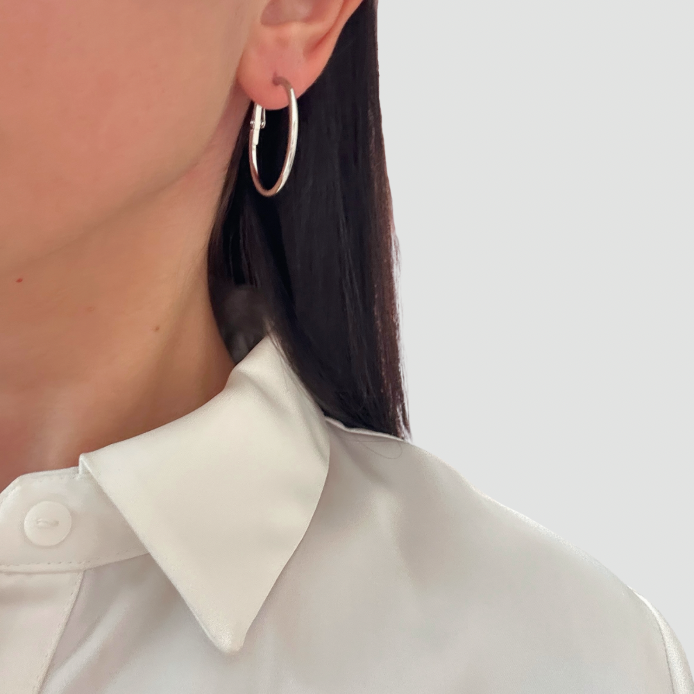 Slim hoop Earring -Silver-
