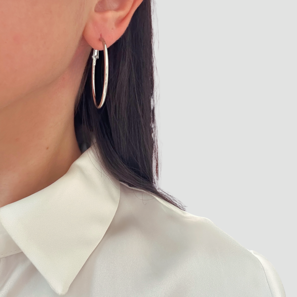 Slim hoop Earring -Silver-