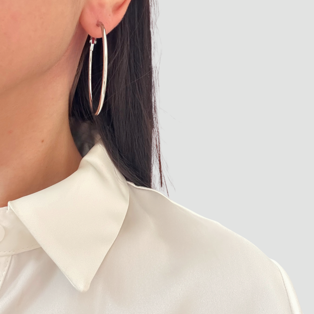 Slim hoop Earring -Silver-