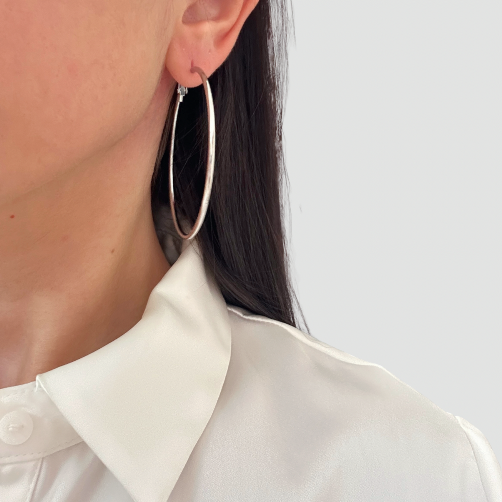 Slim hoop Earring -Silver-