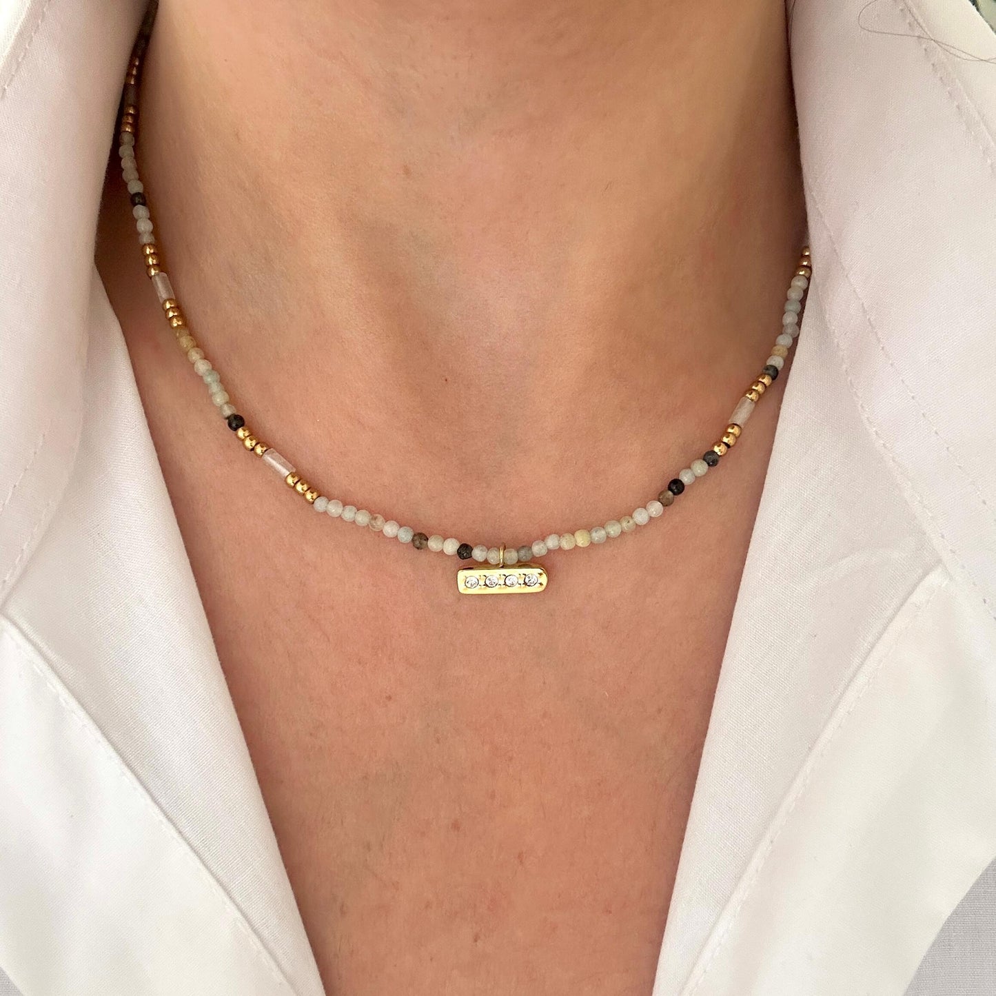 Natural Stones & 4 Zircon Pendant