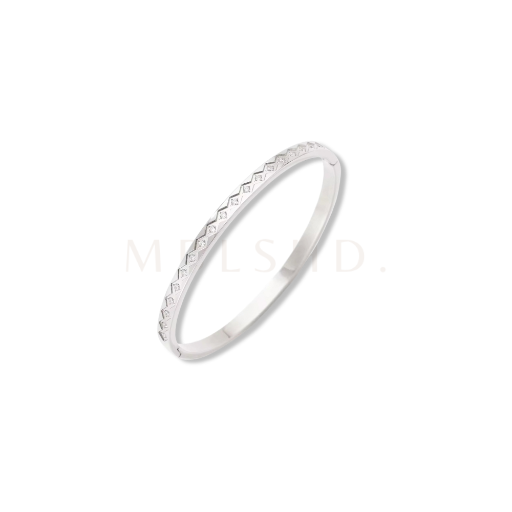 Square Zircon Bangle -Silver-