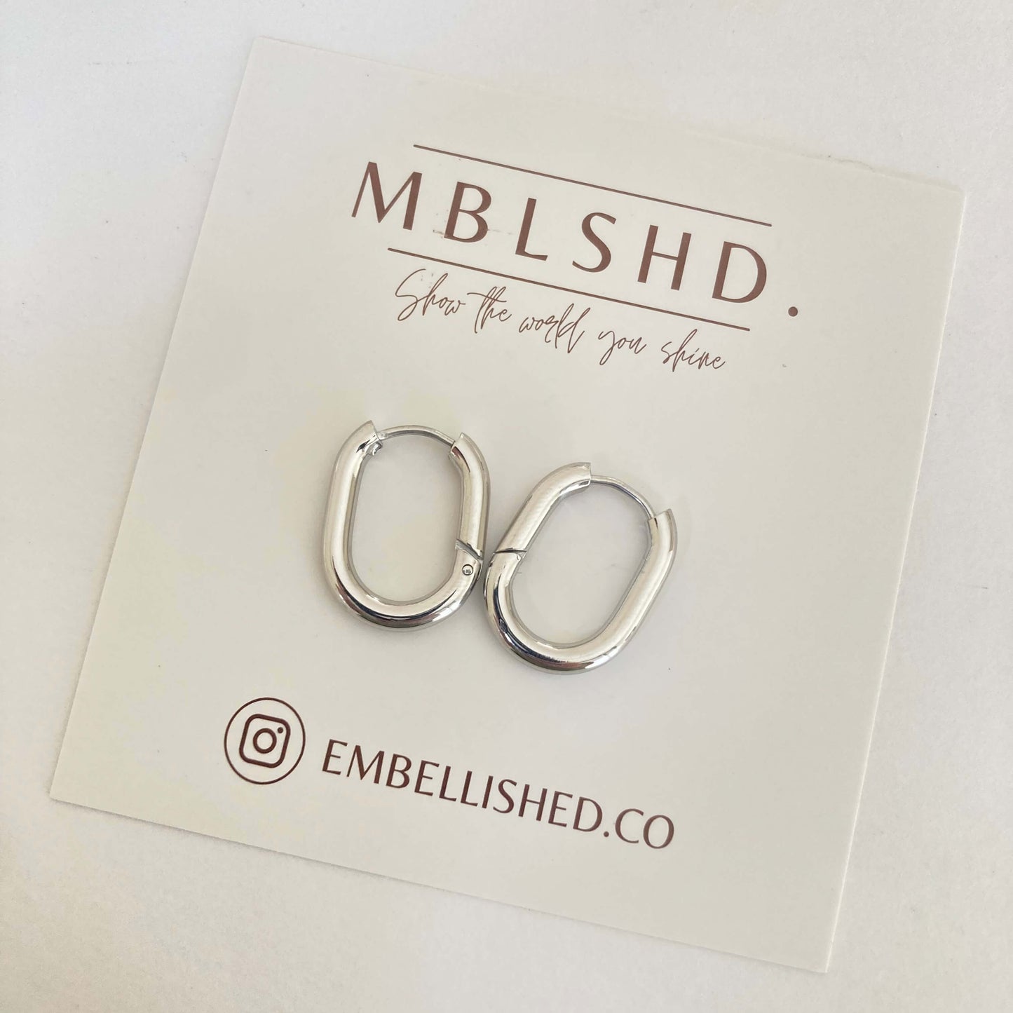 Oval Hoop Earrings-Silver-